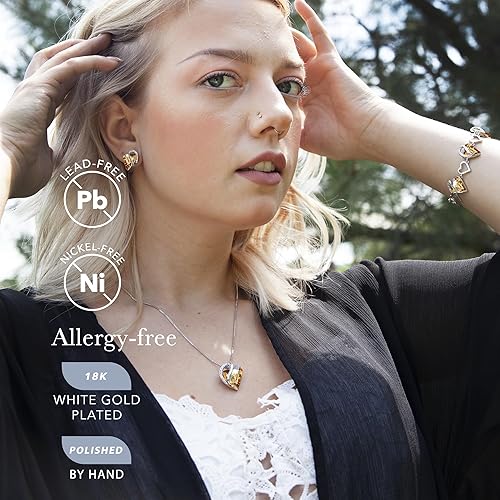 Infinity Love Heart Necklace, Birthstone Necklace for Women, Jewelry for Women with Healing Crystals, Allergy Free Pendant Necklace - 14 - Power - Golden Yellow Shade - RnR Galore