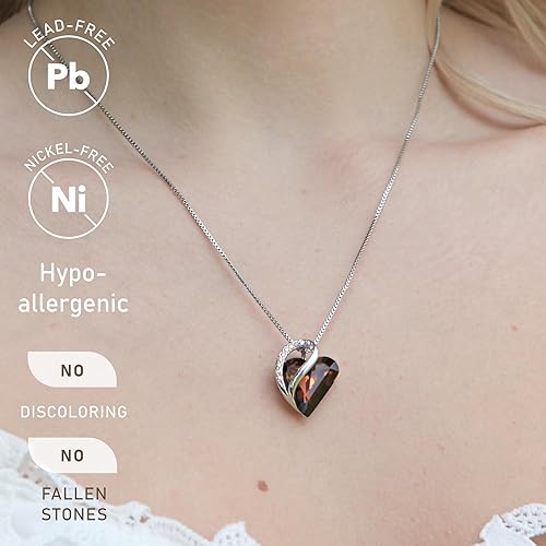 Infinity Love Heart Necklace, Birthstone Necklace for Women, Jewelry for Women with Healing Crystals, Allergy Free Pendant Necklace - 15 - Stress Relief - Dark Topaz Brown - RnR Galore