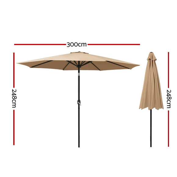 Instahut 3m Outdoor Umbrella Beach Pole Garden Patio Tilt Beige - RnR Galore