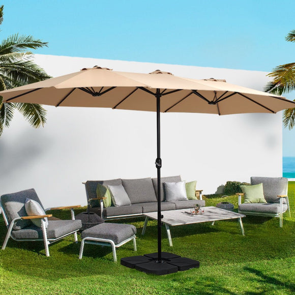 Instahut 4.57m Outdoor Umbrella Beach Pole Garden Tilt Beige - RnR Galore