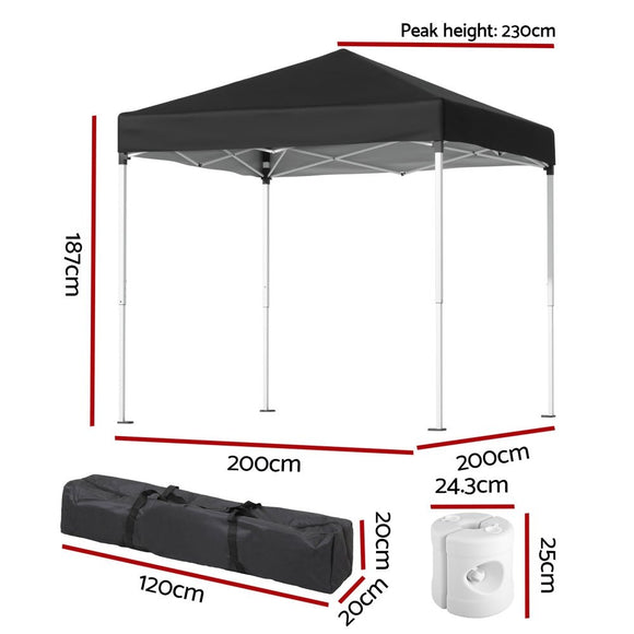 Instahut Gazebo 2x2m Outdoor Patio Garden Marquee Shade w/ Base Pods Black - RnR Galore