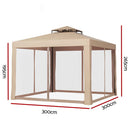 Instahut Gazebo Marquee 3m Outdoor Event Tent Camping Party Mesh Wall Canopy Brown - RnR Galore