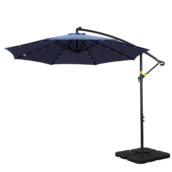 Instahut Outdoor Umbrella 3M Cantilever Beach LED w/Base Garden Shade Patio Navy - RnR Galore