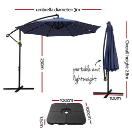Instahut Outdoor Umbrella 3M Cantilever Beach LED w/Base Garden Shade Patio Navy - RnR Galore