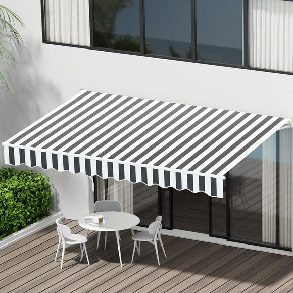 Instahut Retractable Folding Arm Awning Manual Sunshade 3Mx2.5M Grey White - RnR Galore