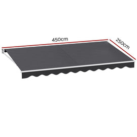 Instahut Retractable Folding Arm Awning Manual Sunshade 4.5Mx2.5M Grey - RnR Galore