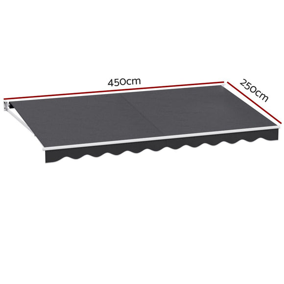 Instahut Retractable Folding Arm Awning Manual Sunshade 4.5Mx2.5M Grey - RnR Galore