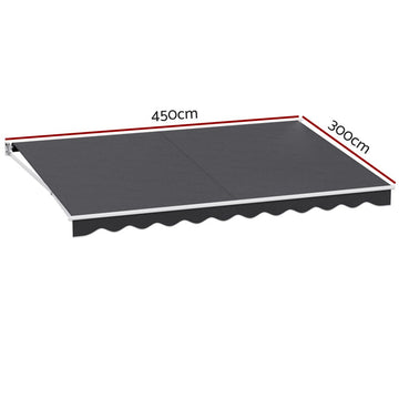 Instahut Retractable Folding Arm Awning Manual Sunshade 4.5Mx3M Grey - RnR Galore