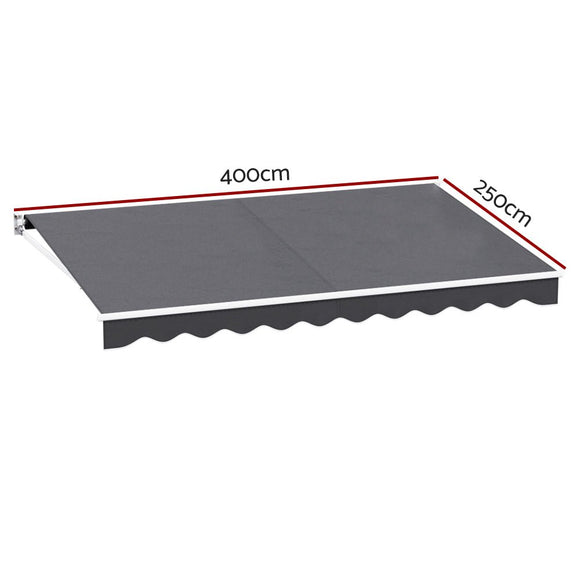 Instahut Retractable Folding Arm Awning Manual Sunshade 4Mx2.5M Grey - RnR Galore