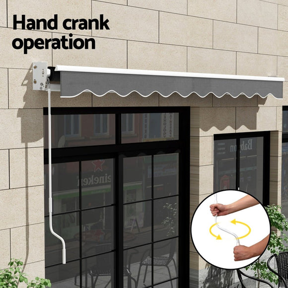 Instahut Retractable Folding Arm Awning Manual Sunshade 4Mx2.5M Grey - RnR Galore
