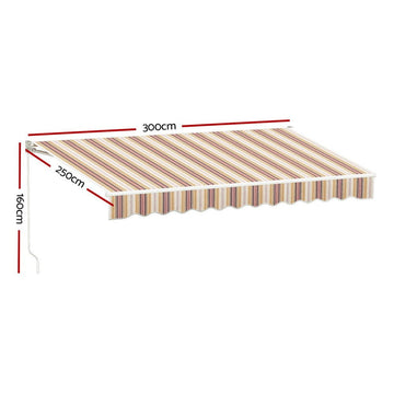 Instahut Retractable Folding Arm Awning Motorised Sunshade 3Mx2.5M Beige Brown - RnR Galore