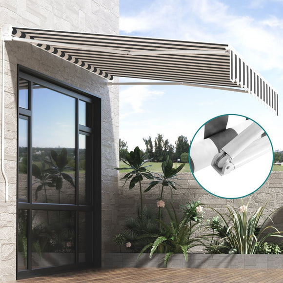 Instahut Retractable Folding Arm Awning Motorised Sunshade 3Mx2.5M Grey White - RnR Galore