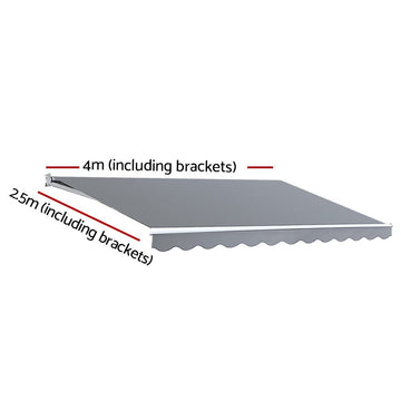 Instahut Retractable Folding Arm Awning Motorised Sunshade 4Mx2.5M Pearl Grey - RnR Galore