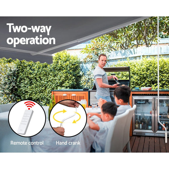 Instahut Retractable Folding Arm Awning Motorised Sunshade 4Mx2.5M Pearl Grey - RnR Galore