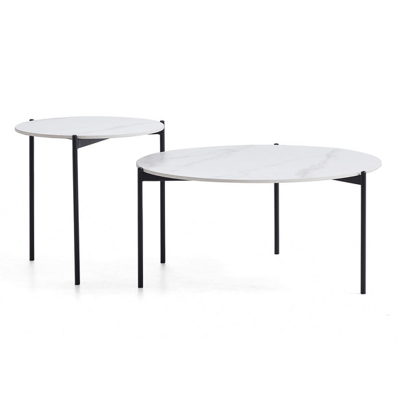 Interior Ave - Bianco Nested Coffee Table Set - White Marble Stone - RnR Galore