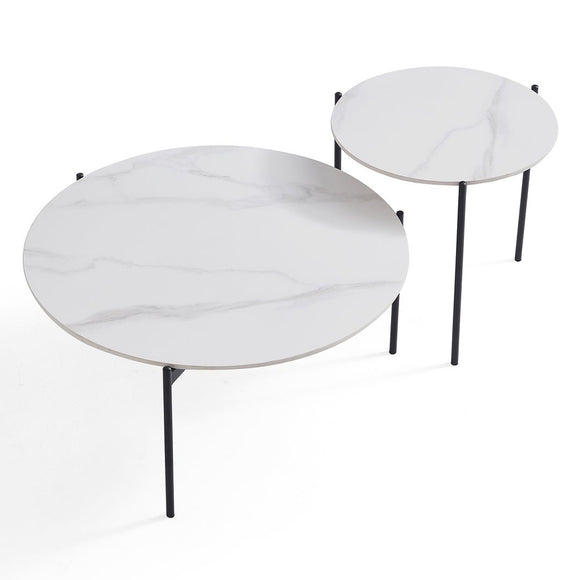 Interior Ave - Bianco Nested Coffee Table Set - White Marble Stone - RnR Galore