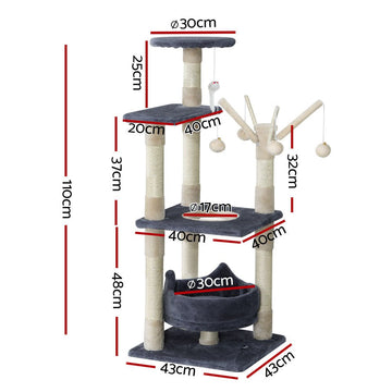 i.Pet Cat Tree 110cm Tower Scratching Post Scratcher Wood Condo House Bed Toys - RnR Galore