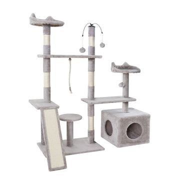 i.Pet Cat Tree 135cm Tower Scratching Post Scratcher Wood Condo House Toys Grey - RnR Galore