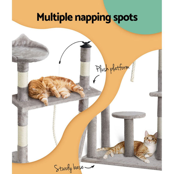 i.Pet Cat Tree 135cm Tower Scratching Post Scratcher Wood Condo House Toys Grey - RnR Galore