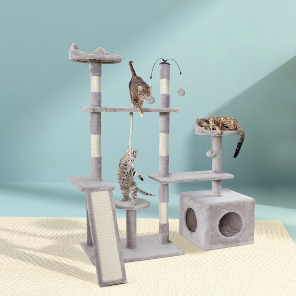 i.Pet Cat Tree 135cm Tower Scratching Post Scratcher Wood Condo House Toys Grey - RnR Galore