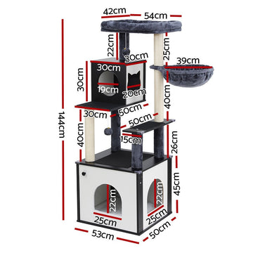 i.Pet Cat Tree Tower Scratching Post Scratcher 144cm Wood Bed Condo House Cabinet - RnR Galore