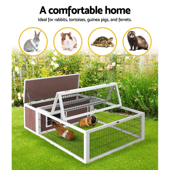 i.Pet Rabbit Hutch 124cm x 90cm x 35cm Chicken Coop Large Outdoor Wooden Run Cage House - RnR Galore