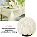 Jacquard Damask Design with Scalloped Edging Table Cloth Cream 150 x 220 cm - RnR Galore