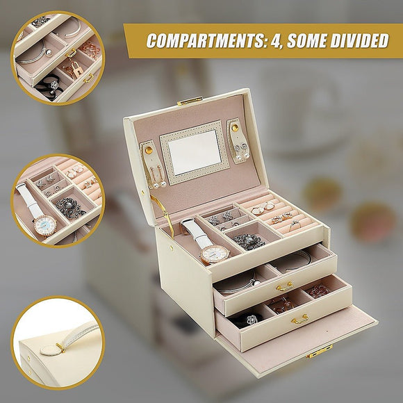 Jewellery Storage Box Girls Rings Necklaces Display Organiser Storage Case - RnR Galore