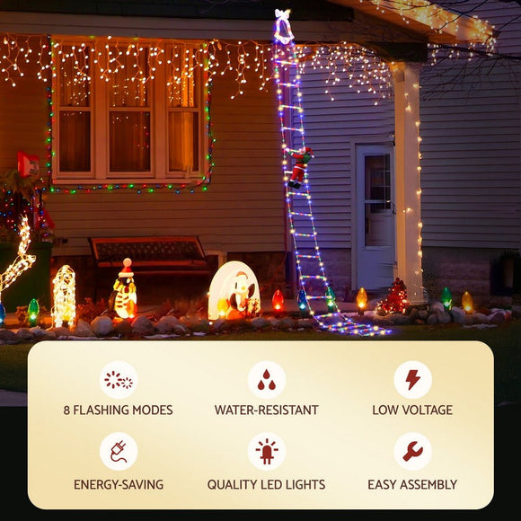 Jingle Jollys 3.5M Christmas Lights 300 LED Ladder Light with Santa Claus Decor - RnR Galore