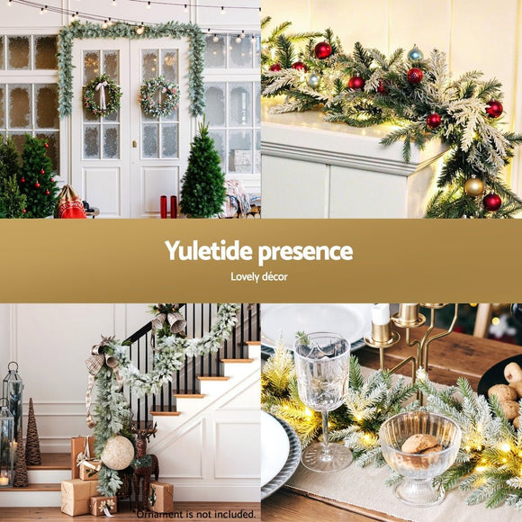 Jingle Jollys 3M Christmas Garland Pre - lit LED Lights Snow Frosted Tips Decor - RnR Galore