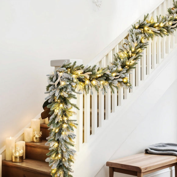 Jingle Jollys 3M Christmas Garland Pre - lit LED Lights Snow Frosted Tips Decor - RnR Galore