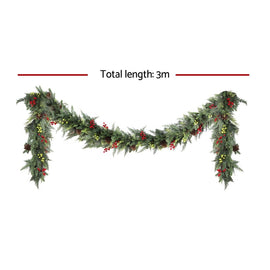 Jingle Jollys 3M Christmas Garland Pre - lit LED with Pine Cones Xmas Decor Green - RnR Galore