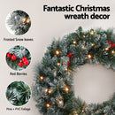 Jingle Jollys 60cm Christmas Wreath LED Lights Snowy Berries Garland Party Decor - RnR Galore