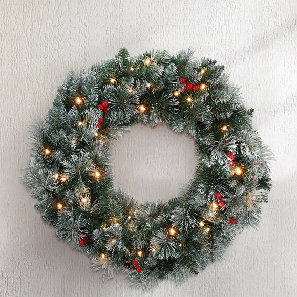Jingle Jollys 60cm Christmas Wreath LED Lights Snowy Berries Garland Party Decor - RnR Galore