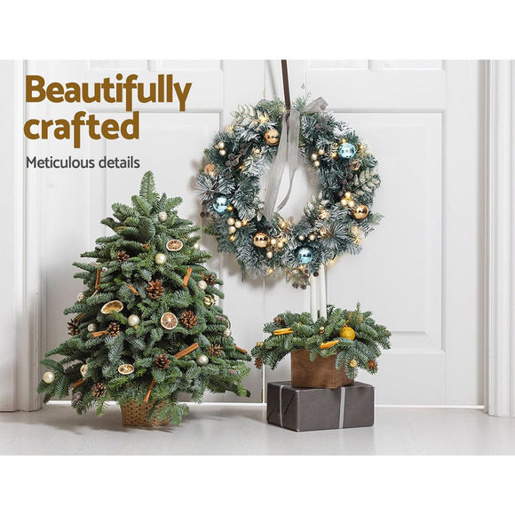 Jingle Jollys 60cm Christmas Wreath with LED Lights Snowy Garland Xmas Decor - RnR Galore