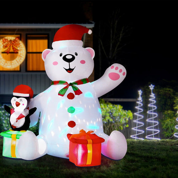Jingle Jollys Christmas Inflatable Bear 1.8M Height LED Outdoor Decorations Illuminated - RnR Galore