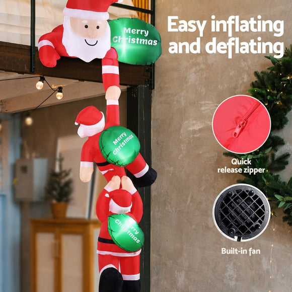 Jingle Jollys Christmas Inflatable Climbing Santa 2.5M Height LED Decorations Illuminated - RnR Galore