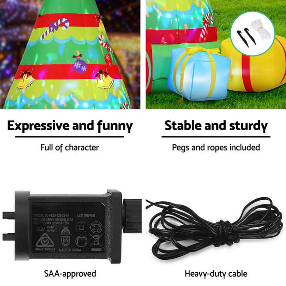 Jingle Jollys Christmas Inflatable Gift Tree 2.2M Height Flashing Light Decorations Illuminated - RnR Galore