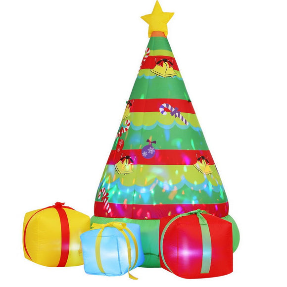 Jingle Jollys Christmas Inflatable Gift Tree 2.2M Height Flashing Light Decorations Illuminated - RnR Galore