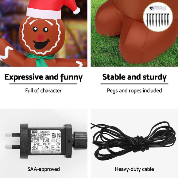 Jingle Jollys Christmas Inflatable Gingerbread Man Tree LED Illuminated Decorations - RnR Galore