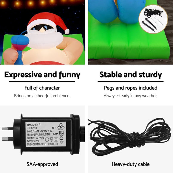 Jingle Jollys Christmas Inflatable Santa Bench 1.8M LED Illuminated Decorations - RnR Galore