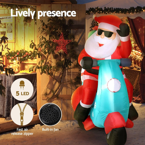 Jingle Jollys Christmas Inflatable Santa Motorbike LED Illuminated Decorations - RnR Galore