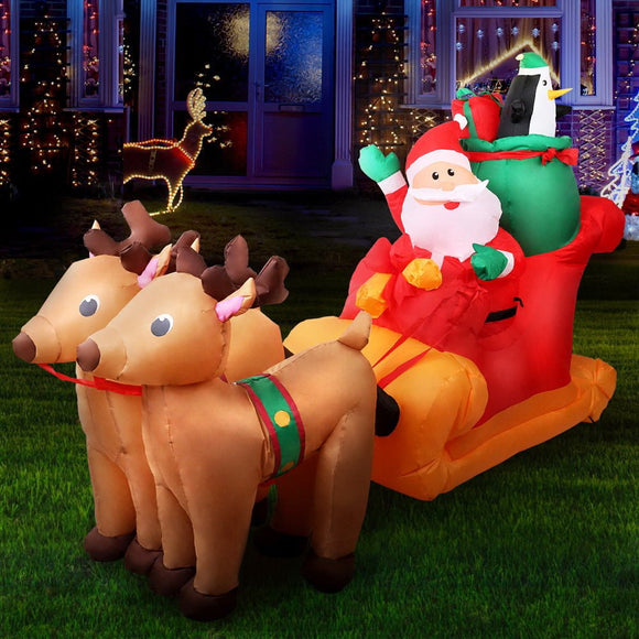 Jingle Jollys Christmas Inflatable Santa Sleigh 2.2M Illuminated Decorations - RnR Galore