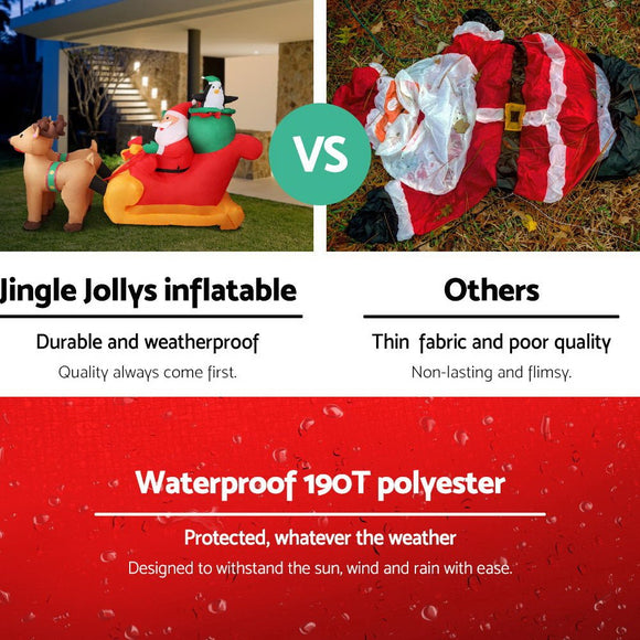 Jingle Jollys Christmas Inflatable Santa Sleigh 2.2M Illuminated Decorations - RnR Galore