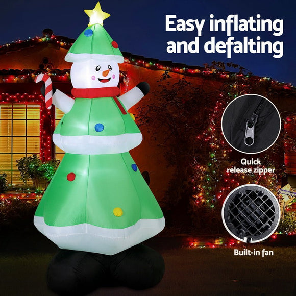 Jingle Jollys Christmas Inflatable Snowman Tree 2.75M Height LED Decorations Illuminated - RnR Galore