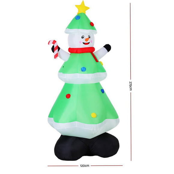 Jingle Jollys Christmas Inflatable Snowman Tree 2.75M Height LED Decorations Illuminated - RnR Galore