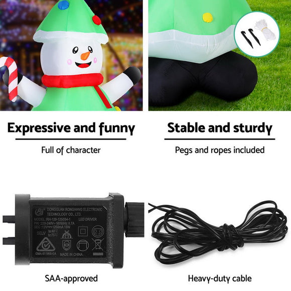 Jingle Jollys Christmas Inflatable Snowman Tree 2.75M Height LED Decorations Illuminated - RnR Galore