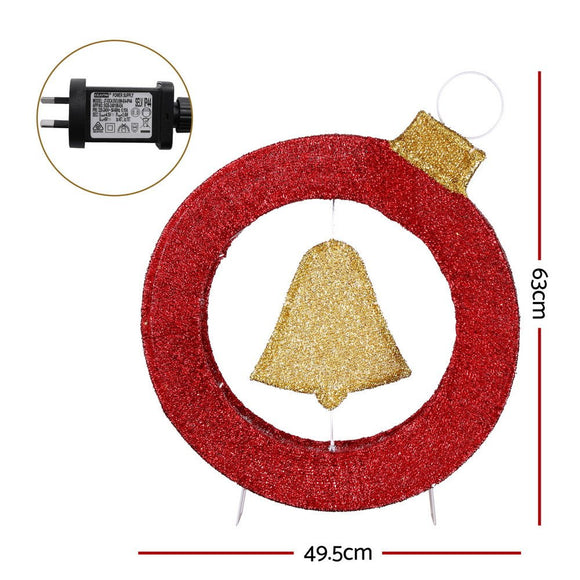 Jingle Jollys Christmas Lights 60cm Motif 30 LED Bell Wreath Xmas Decorations - RnR Galore