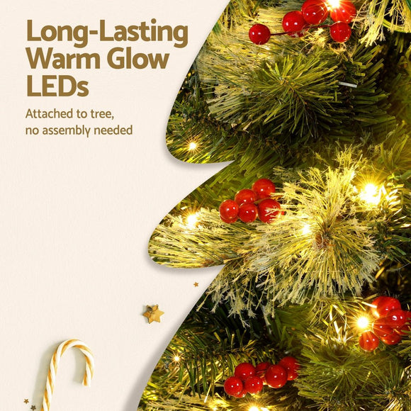Jingle Jollys Christmas Tree 1.8M LED Xmas Tree Party Decorations Red Barries - RnR Galore