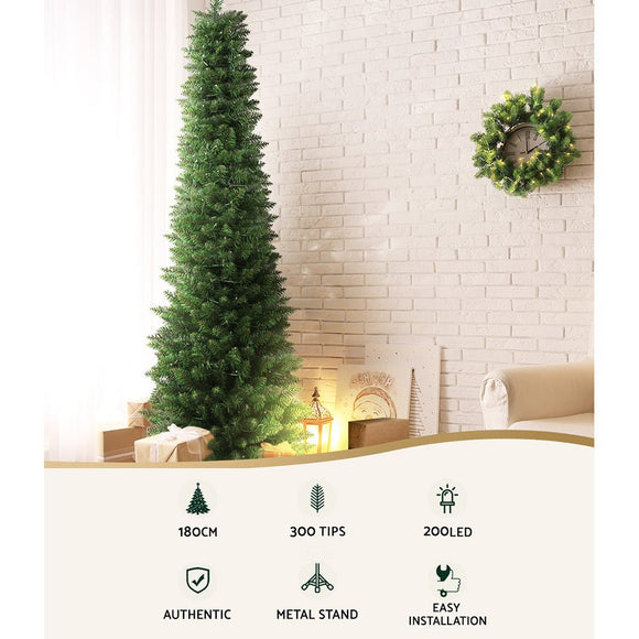 Jingle Jollys Christmas Tree 1.8m Pre - Lit 200 LED Lights Xmas Tree Decorations - RnR Galore